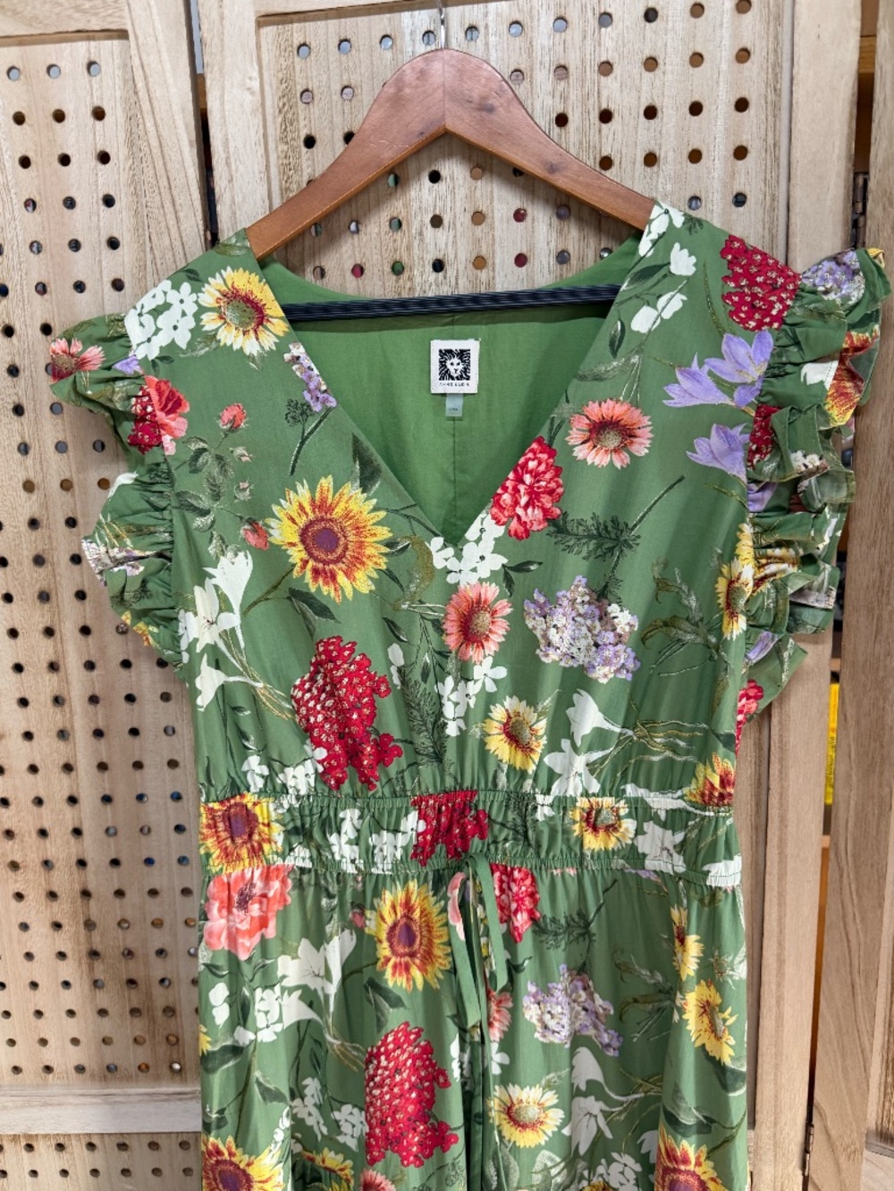 Anne Klein Green Floral Tiered Midi Dress Cottagecore Garden Party Large - Picture 5 of 13